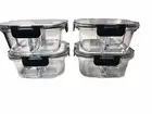 Set of 4 Glass Food Storage Containers, Plastic Snap Lids Compartments, Square