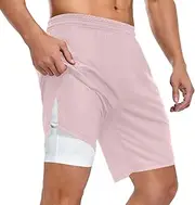 [ZZXXB] Light Pink Athletic Shorts for Men with Pockets 2 in 1 Quick Dry Running Shorts