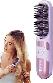 Cordless Hair Straightener - Curler Brush for Home Use - 2-in-1 Temperature Adjustable Quick Styling Cordless Hair Straightener Brush for Home