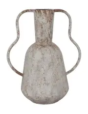 [Willow & Silk] Metal Pot Aged Vase with Abstract Handles 33cm in Aged Distressed White