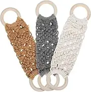 WRITWAA 3 Pcs Woven Towel Hanging Loop Ring Mounted Kitchen Towel Holder Style Towel Loops Kitchen Towel Hook Kitchen Towel with Hanging Loop Macrame Kitchen Towel Hanger Wooden