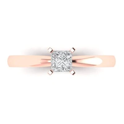 0.5Ct Princess Cut Clear Gemstone Solid Gold Solitaire Engagement Promise Ring