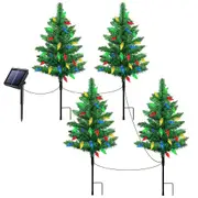4Pcs Solar Christmas Garden Stake Light Decorative Xmas Tree with 80Pcs Strawberry Light