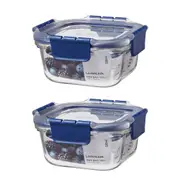 2x LocknLock Top Class 500ml Glass w/ Tritan Lid Square Container Storage Blue