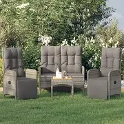 Patio Sets 4 Piece Garden Dining Set with Cushions Grey Poly Rattan