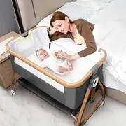 3 in 1 Baby Bassinet, Bedside Sleeper for Baby, Bedside Crib with Wheels & Storage Basket & Mosquito Net, Height Adjustable Baby Bed, Portable Bassinet for Newborn/Infant
