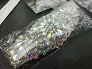 Silver Purple Rhinestone Applique Crystal Beaded Patch Bridal Wedding HANDMADE