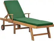 Sun Lounger, Outdoor Sun Lounge Patio Chaise Lounge Reclining Chair Recliner Chair Sun Lounger with Cushion Solid Teak Wood Green
