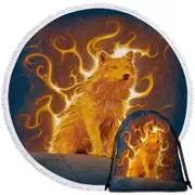 Fantasy Animal Art Phoenix Wolf Round Beach Towel