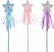 Prasacco 3 Pieces Magic Wands for Kids Glitter Princess Wands Star Wand Toy Sticks for Girls Fairy Wand for Christmas Costume Props Birthday Party Supplies