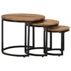 3 Pcs Wooden Side Tables Stylish Industrial Design Coffee End Nested Table Set