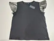 NEW Tommy Hilfiger Women's T-Shirt Top Tee Size L Silver Sleeve Accent Blk NWT