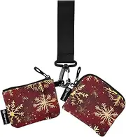 [XYMZR] Mini Zip Around Wristlet keychain Wallet Gold Snowflake Christmas for Women Personalized Pattern Detachable Dual Pouch Wristlet Portable Wallet Phone Coin Purse, Multi-colored, One Size