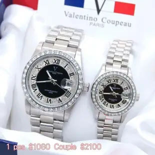 Valentino Coupeau 范倫鐵諾 經典水鑽框羅馬時刻晶鑽(日期)時尚情人對錶-黑