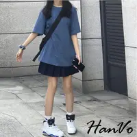 在飛比找蝦皮商城優惠-【HanVo】素色寬鬆長版圓領T 純棉吸濕排汗透氣 韓系女裝
