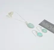 925 SOLID STERLING SILVER BLUE LARIMAR CHAIN PENDANT-EARRING SET p964