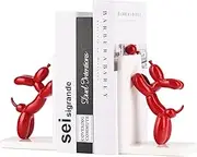 Resin Balloon Dog Bookends, Modern Dog Statue, Bookends Shelf, Heavy Bookend for Holding Books, Bookcase, Office, Home (Red-2)