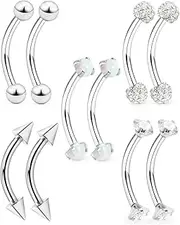 [Ocptiy] 16G Eyebrow Piercing Jewelry Surgical Steel Curved Barbells Eyebrow Ring Vertical Labret Lip Jewelry Snake Eyes Tongue Rings Ear Rook Navel Small Belly Button Ring for Women Men 8mm 10mm