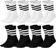 [Eurzom] 8 Pairs Striped Socks for Men Retro Striped Cotton Crew Athletic Cushion Socks men Size 7-12 (White,Black), White,black, One Size