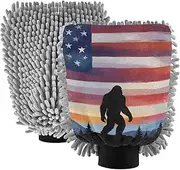 XYMZR Sasquatch America Red Absorbent Microfiber Car Wash Mitt, Funny Cute Anime Scratch Free for Cars Cleaning, Home Cleaning Mitts, 2 Pack, 10.24” L x 7.09” W