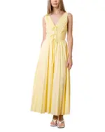 Moon River V Neck Tie Front Yellow Midi Dress