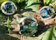 Earring and Ring with CZ Blue Paraiba Stone