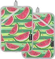 Large Pot Holders Heat Resistant Cute Watermelons Slices Green Stripes Potholder with Pocket Oven Hot Pads for Kitchen Oven Mitts 2 Pack