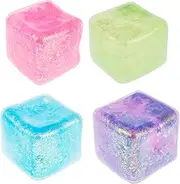 4Pcs Ice Cube Stress Balls, Heart Stress Balls Squeeze Toys, Funny Stress Ball, Heart/Square Shape Stretchy Balls, Soft TPR Squeeze Ball Sensory Toys for Kids Adults (Square)