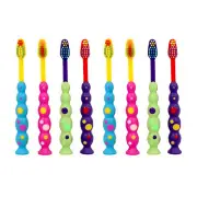 Set of 8 Ball Polka Dot Toothbrushes with Soft Bristles Suction Cup Stands for