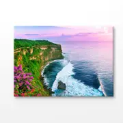 Uluwatu Cliff With Flowers Sea View Print 100% Australian Made 180x120cm (Stretched Canvas)