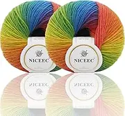 2 Skeins Rainbow Soft Yarn 100% Wool Gradient Multi Color Yarn for Crocheting Knit Total Length 180m×2(196yds×2,50g×2)-11