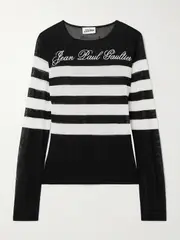 [Jean Paul Gaultier] Jean Paul Gaultier - Marinière Embroidered Striped Mesh Top - Black - small small Black