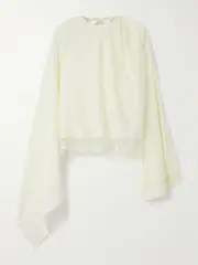 [Marie Adam-Leenaerdt] Marie Adam-Leenaerdt - Lace-trimmed Satin Blouse - Ivory - FR 34 FR 34 Ivory