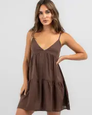 [Rhythm] Rhythm Women's Classic Tiered Mini Dress in Choc Brown Size 10 10 Choc Brown