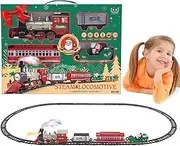 Electric Train Track Set,Christmas Train Model with Light and Sound - Cargo Car Railway Tracks, Electric Locomotive for Kids
