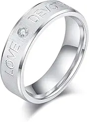 [THELANDA] Unisex 6mm Comfort Fit Sterling Silver Simulated Diamond Wedding Ring LOVE DEVOTION Engraving