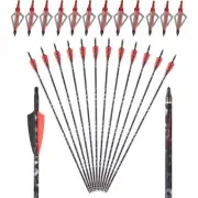 30" Carbon Arrows with Broadhead for Compound Recurve Bow Archery Target Hunting