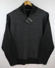 New Tricots St Raphael Sweater Mens Grey 1/4 Zip Pullover Measures Large Black