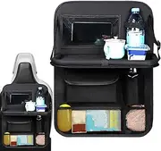 Back Seat Protector Kick Mats | Backseat Car Organizer with Foldable Food Tray - Automotive Storage Bag for Tablets Phones Books Toys Drinks