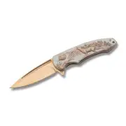 Gold Howling Wolf Folding Knife 3.25”WF-1118