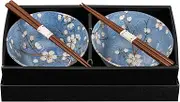 Omotenashi Fujisakura Donburi Bowls & Chopsticks Set of 2 - Mino Ware Made in Japan