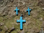 Turquoise Cross Gemstone & Opal 3 Pcs Set Sterling Silver Pendant Earrings F64