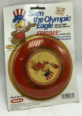 New 1983 Wham-O Sam the Olympic Eagle Olympic Frisbee Red In Package Vintage
