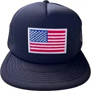 [State & Water] American Flag Trucker Hat, Flat Bill Snapback Cap, White and Black Mesh Back, USA Flag Patch, Black, One Size