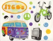 Creative Memories BLOCK STICKER - 1960S, COMBI VAN, TELEVISION, BICYCLE, PEACE
