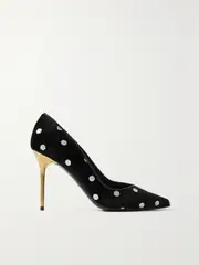 [Balmain] Balmain - Ruby Polka-dot Glittered Velvet Pumps - Black - IT36 IT 36 Black