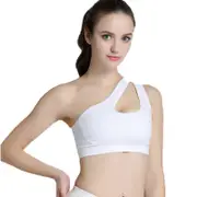 Nevenka One Shoulder Sports Bra Removable Padded Sexy Cute Workout Top-White