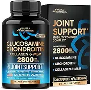 Glucosamine Chondroitin with Collagen - Joint Support Supplement - Made in USA Vitamins - 2800 MG, 120 Capsules - Cartilage Support, Flexibility & Strength - Non GMO, Gluten Free