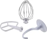 ELSOON K5ADH Dough Hook & K5AB Flat Beater & K5AWW Wire Whip-3 Pieces Replacement for KitchenAid 5-QT Bowl-Lift Stand Mixer