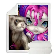 Faces of Faery #154 Purplish Girl With Her Ferret Throw Blanket